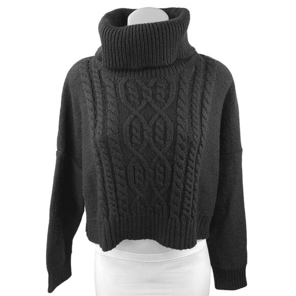 JACK By BB Dakota Black Wool Cable Knit Turtleneck Pullover Sweater Top Size S - Picture 1 of 4